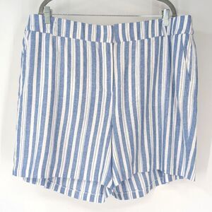 Lane Bryant Plus Light Blue White Striped High Rise Linen Blend Shorts 20 NWT
